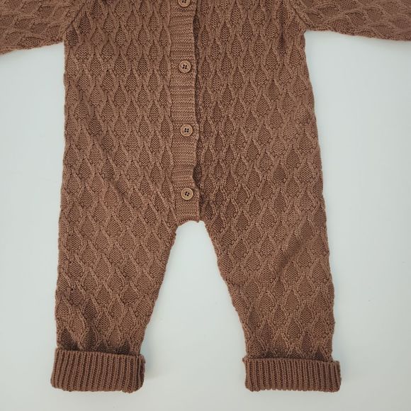 BABY Gender Neutral Brown Winter Cable Knit Jumpsuit & Hat By Littlechic … - Picture 4 of 8